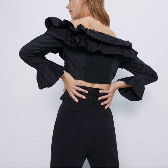 Zara Black Ruffled Blouse - Picture 2 of 4